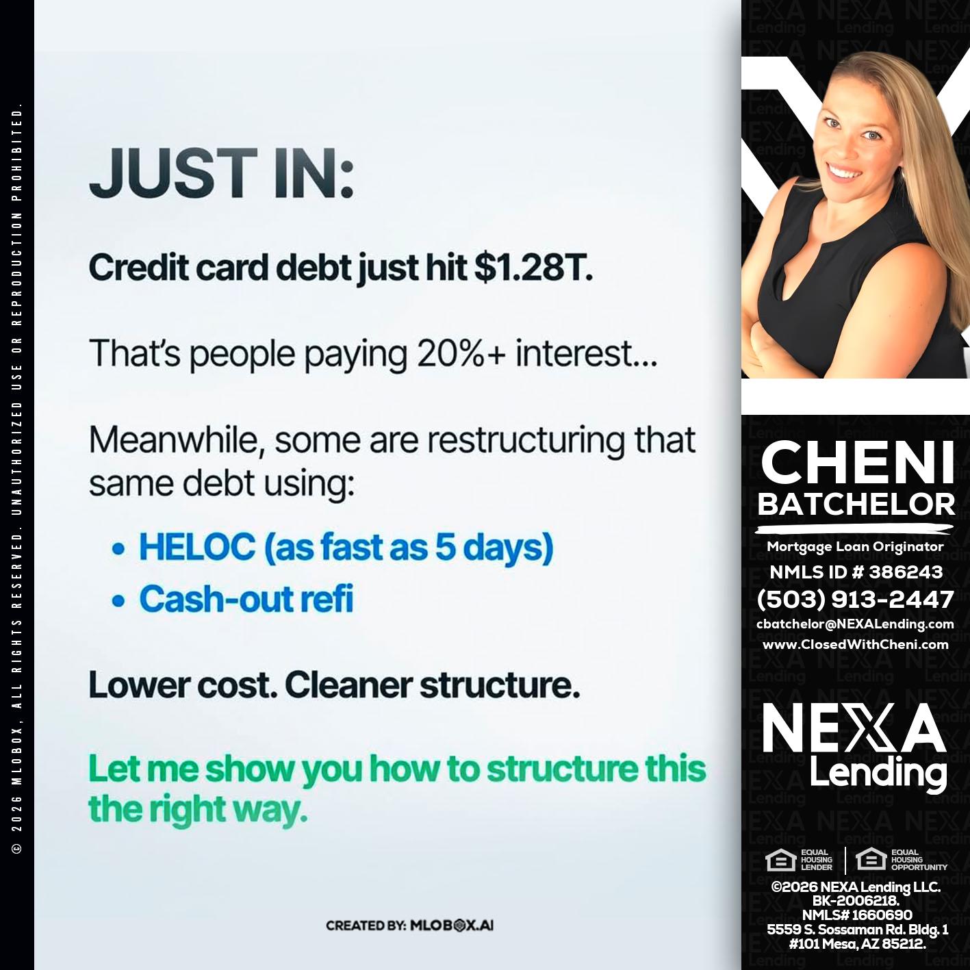 JUST IN - Cheni Batchelor -Mortgage Loan Originator