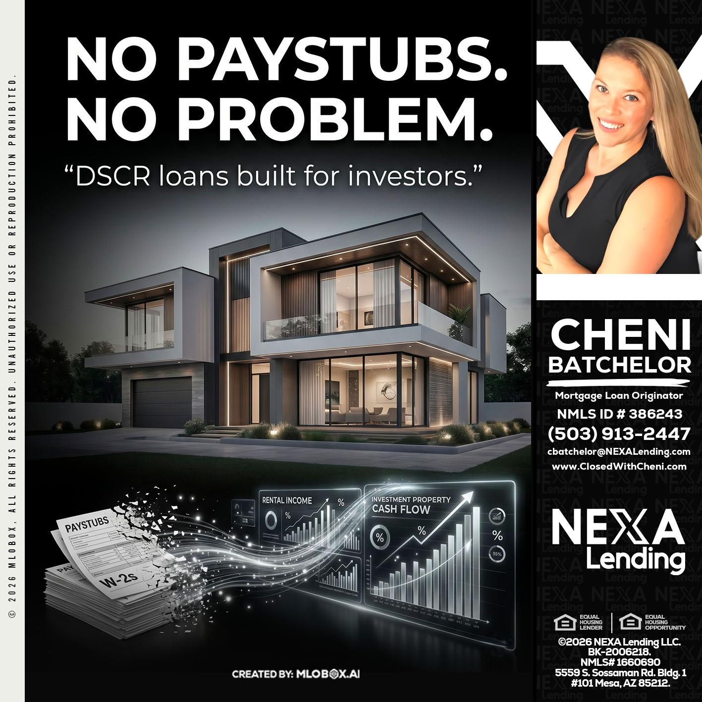 no paystub - Cheni Batchelor -Mortgage Loan Originator
