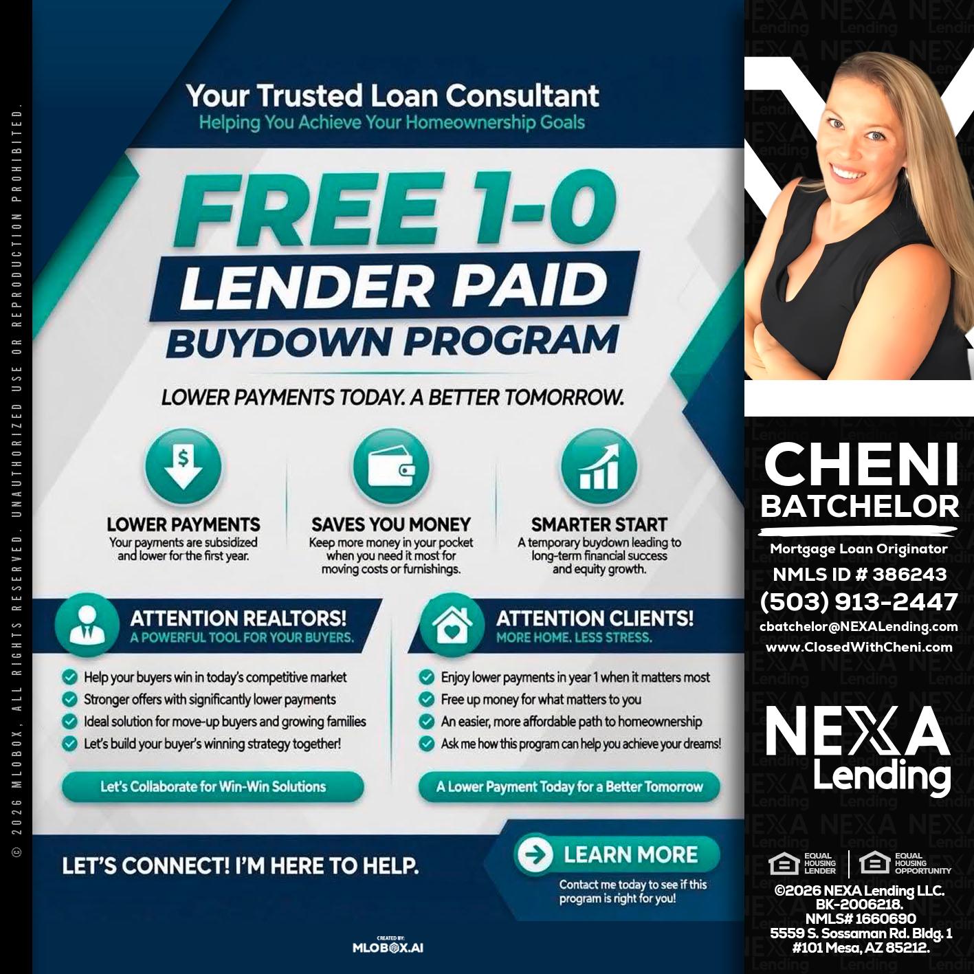 FREE 1-0 - Cheni Batchelor -Mortgage Loan Originator