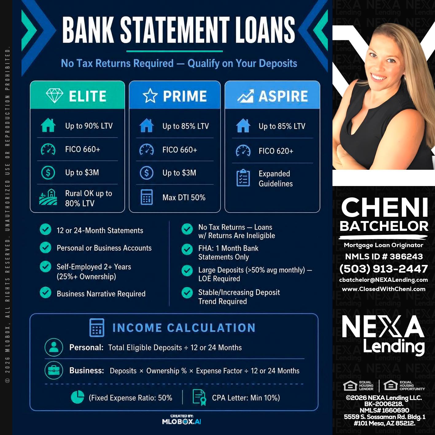 BANK STATEMENT - Cheni Batchelor -Mortgage Loan Originator